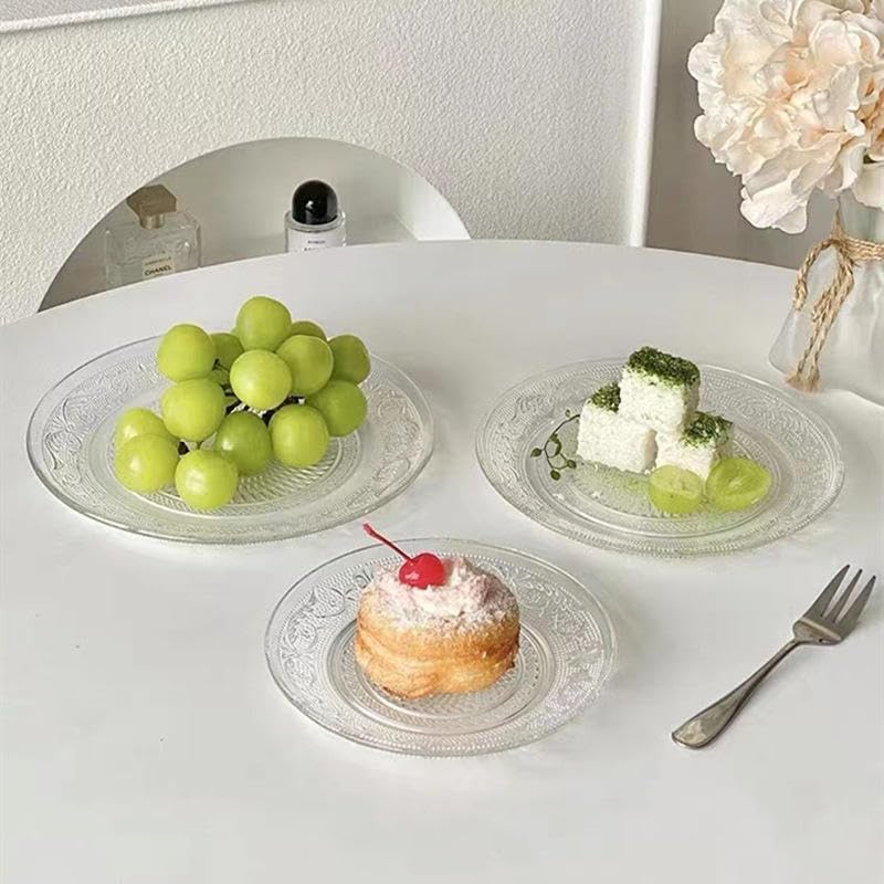 Image of Glass Dinner Plate 10 Inch Set of 6, Large Serving Plate Tray Crystal Decoration for Salad, Fruit, Pasta, Snacks for Catering Event, Parties, Home, B'day Wedding