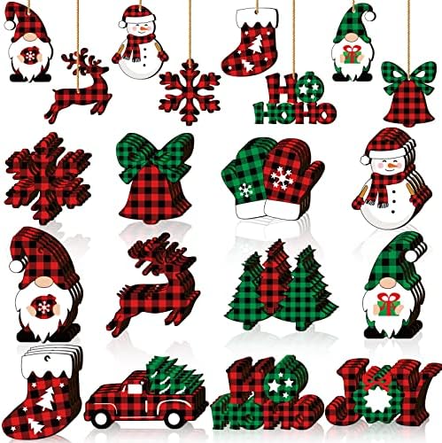 Spiareal Christmas Décor, Wooden Snowflake Gnome Snowman Hanging Signs Ornaments Christmas Tree Decoration Signs Wood
