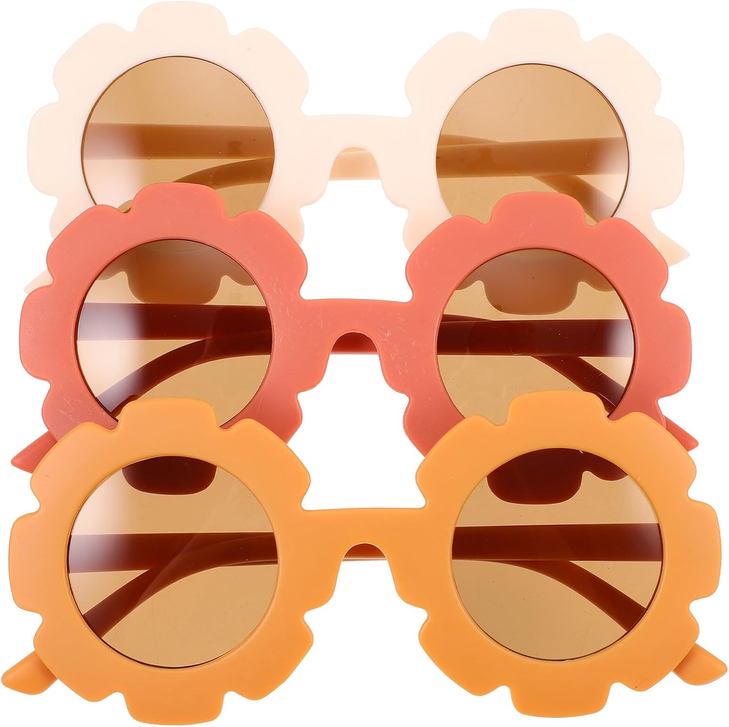 HOMSFOU 3-pairs Sunflower Sunglasses Set for Boys with Brown Tea Lenses, Orange Frame, and Milk White Frame – UV Protection Party Glasses for Babies