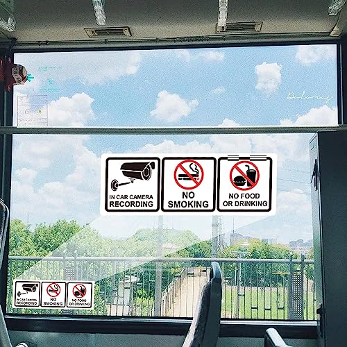 Well Tile 2023070405 12Pack No Smoking In Car Camera Recording No Eating Or Drinking Signs 1.75 X 5 Inch-Cars Vehicles Safety Warning Window Stickers Food And Beverage Signs thumb #1