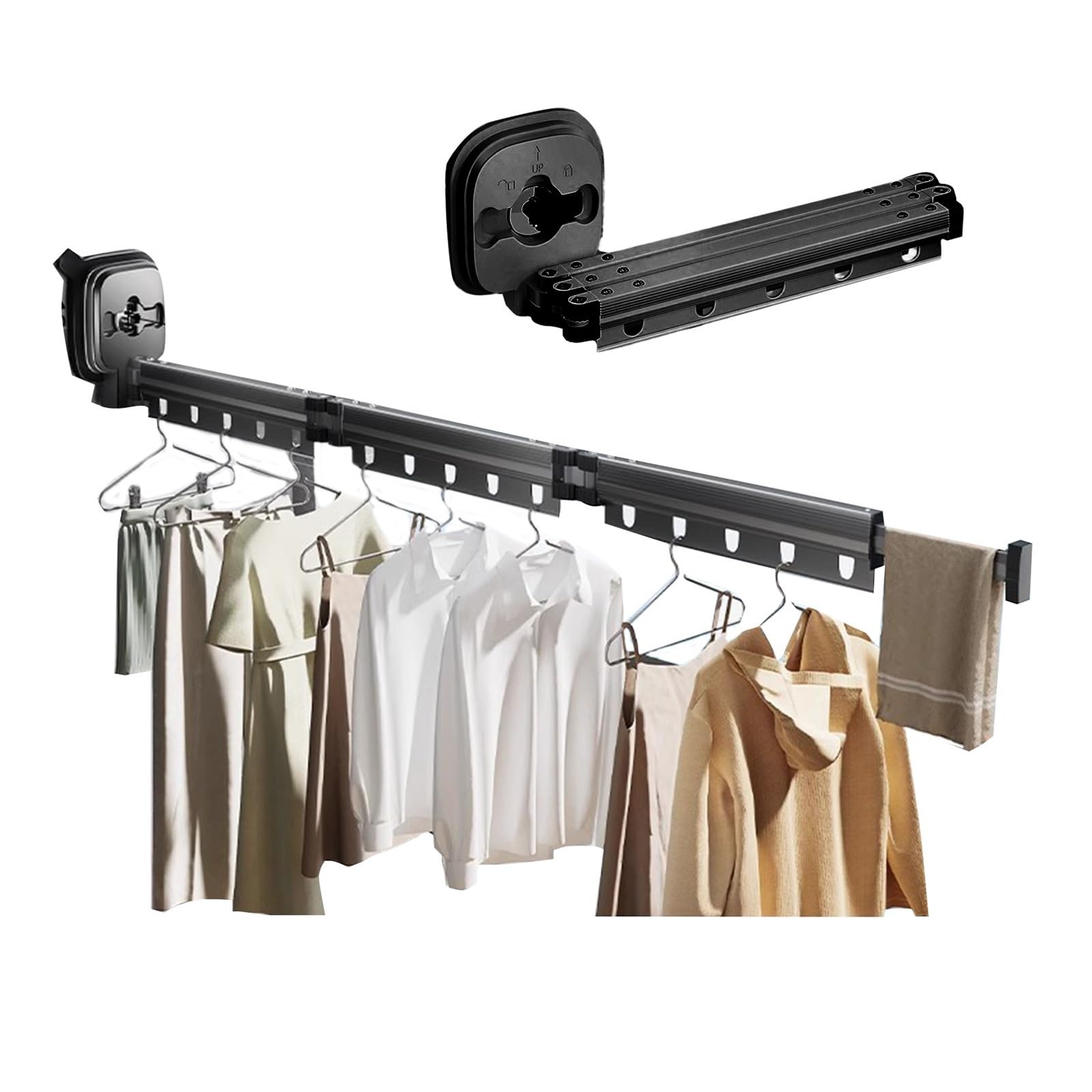 Sohodoo Folding Clothing Rack Suction Cup, Retractable Clothes Drying Rack with Suction Cup Clothes Laundry Hanger(Black,Three Paragraphs)