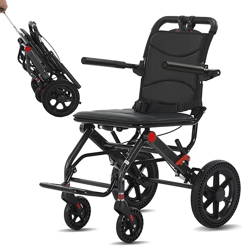 Miniatura 3 de Silla de ruedas plegable ultraligera de solo 19 libras, silla de transporte de viaje portátil para adultos y personas mayores, silla de ruedas de