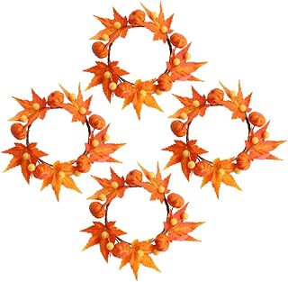 Toddmomy Halloween Wreath 4Pcs Halloween Candle Wreath Fall Candle Ring Maple Leaf Pumpkin Candle Wreath for Table Wedding Parties Thanksgiving Halloween Decor Candle Rings
