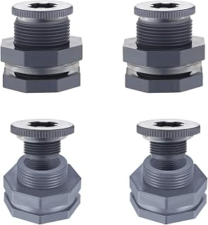 SINGOMON 4PCS 1" PVC Water Tank Bulkhead Fitting Adapter Solid Connector Theaded Plastic Rain Barrel-Spigot with Plugs for Home Garden Rain Barrels, Aquarium, Tubs, Pools, Beer Barrel(Grey)