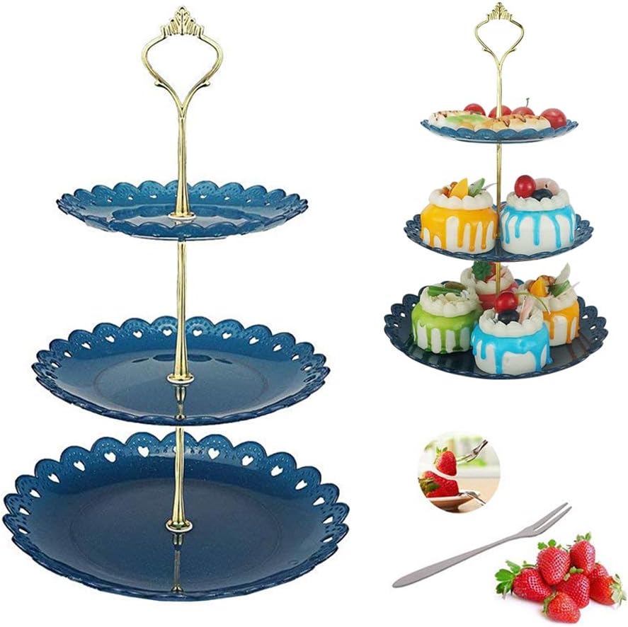 Dessert Pastry Stand Cake Appetizer Stand Plastic 3 Tier Cupcake Serving Tray Platters Fruit Plates Display for Wedding Tea Birthday Evening Party Christmas, New Year's Day, Black Friday