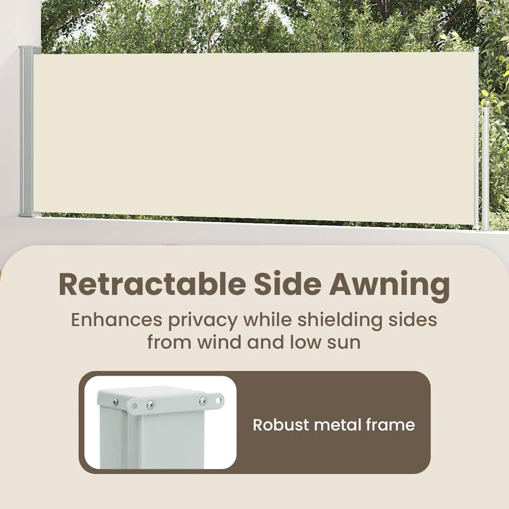 vidaXL Auvent Latéral Rétractable de Patio Store Latéral Brise-Vue Abri Soleil Jardin Terrasse Balcon Exterieur Résistant aux UV 100x500 cm Crème