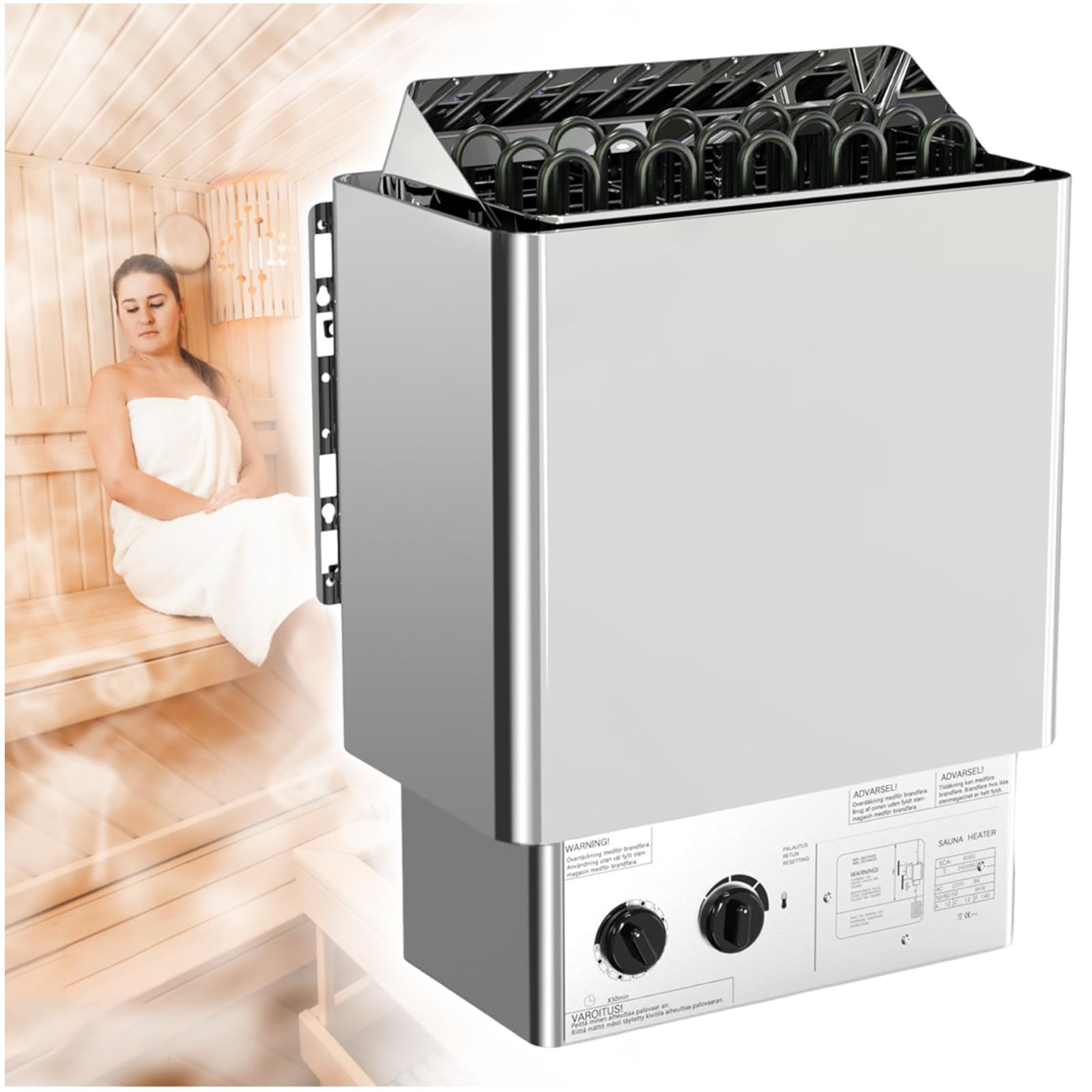 Stufa Elettrica per Sauna da 9 kW con Comandi Integrati, Timer: 0-180 min, Temperatura: 0-110℃, per Ambienti da 9 a 13 m³