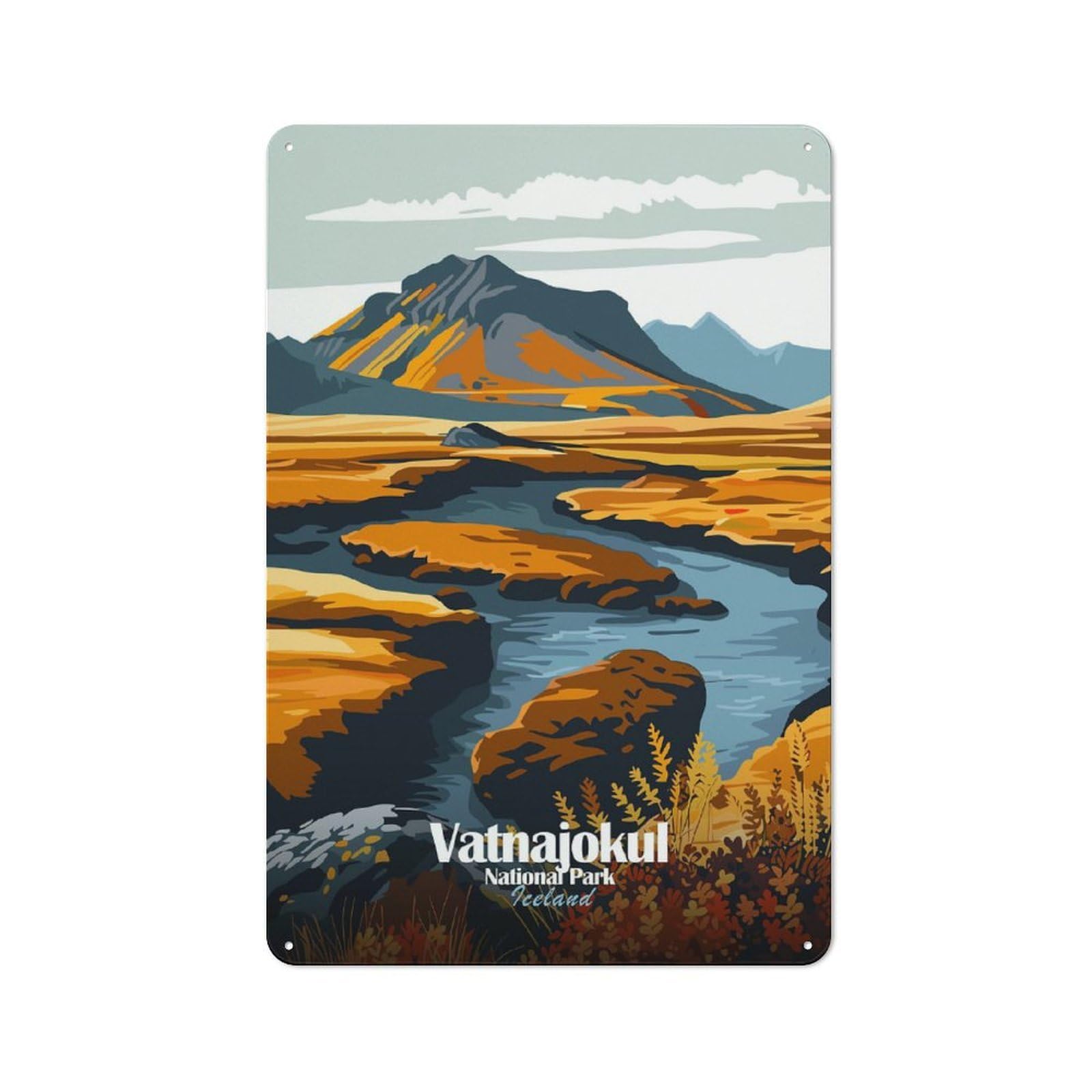 Junmoney Vatnajokull National Park Iceland Landscape Vintage Metal Wall Decor 30X20cm, Metal Gift Sign For Hallway, Home Bar, Garage Or Study
