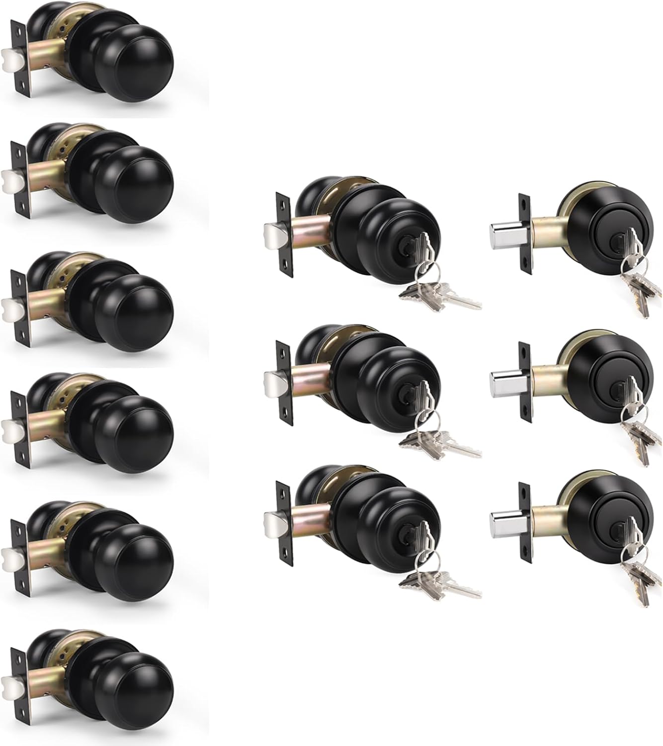 KNOBWELL 6 Pack Passage Door Knob Black and 3 Pack Door Knob Interior