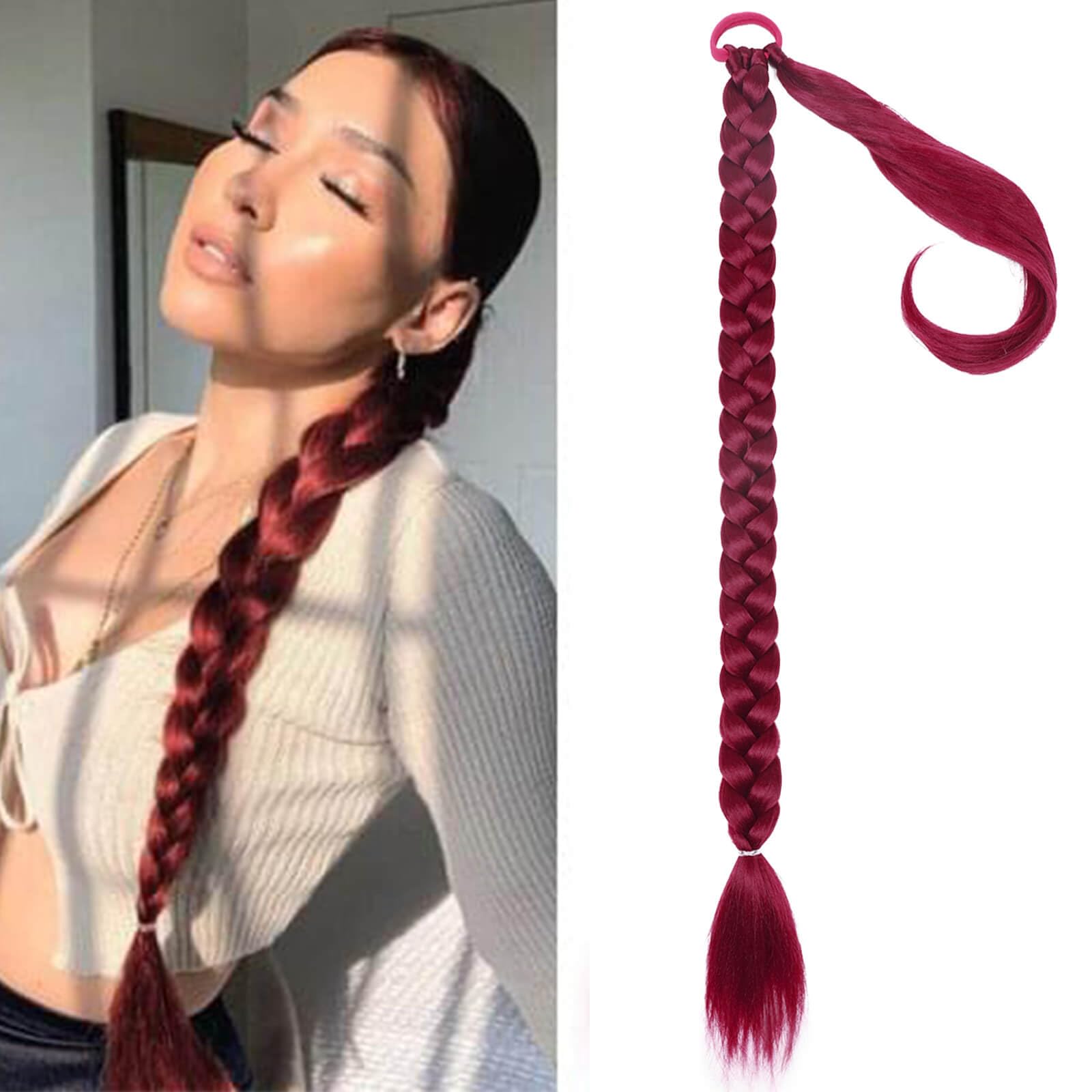 Charsun 26inch Long Braided Ponytail Extensions for Women, Straight Wrap Around Hair Extensions With Hair Tie, Natural Soft DIY Synthetic Ponytail