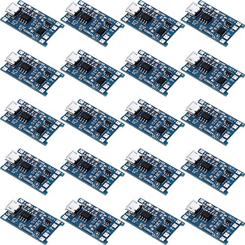 Mudder 20 Pieces TP4056 Charging Module Battery Charging Board with Battery Protection 18650 BMS 5V Micro USB 1A 186 50 Charge Module