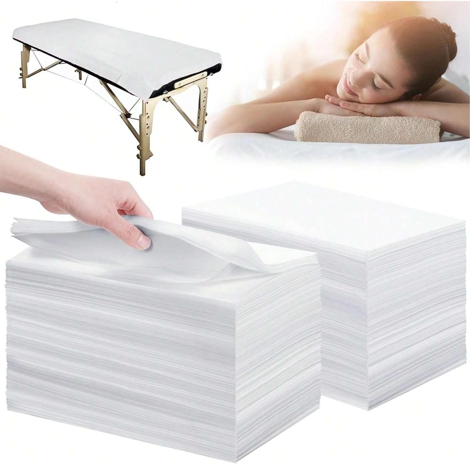 100PCS Disposable Massage Sheets with Perforated Design - 80cm x 180cm Soft Durable Non-Woven Fabric Suitable for Spa, Tattooing, Waxing & Massage Tables - Hygienic Easy-Clean Body Wrap Liners (White)