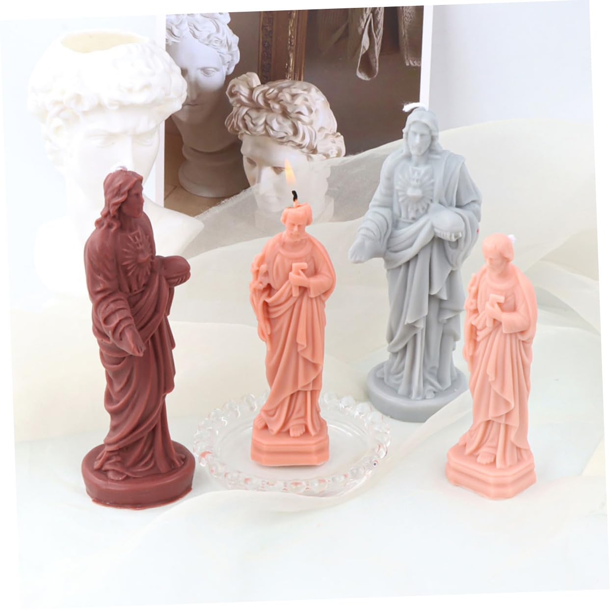 Homoyoyo 5piezas Molde De Silicona Para Velas Diseño De Escultura Religiosa De Jesús Molde Para Fabricación De Velas y Jabones Para Decoración y Manualidades