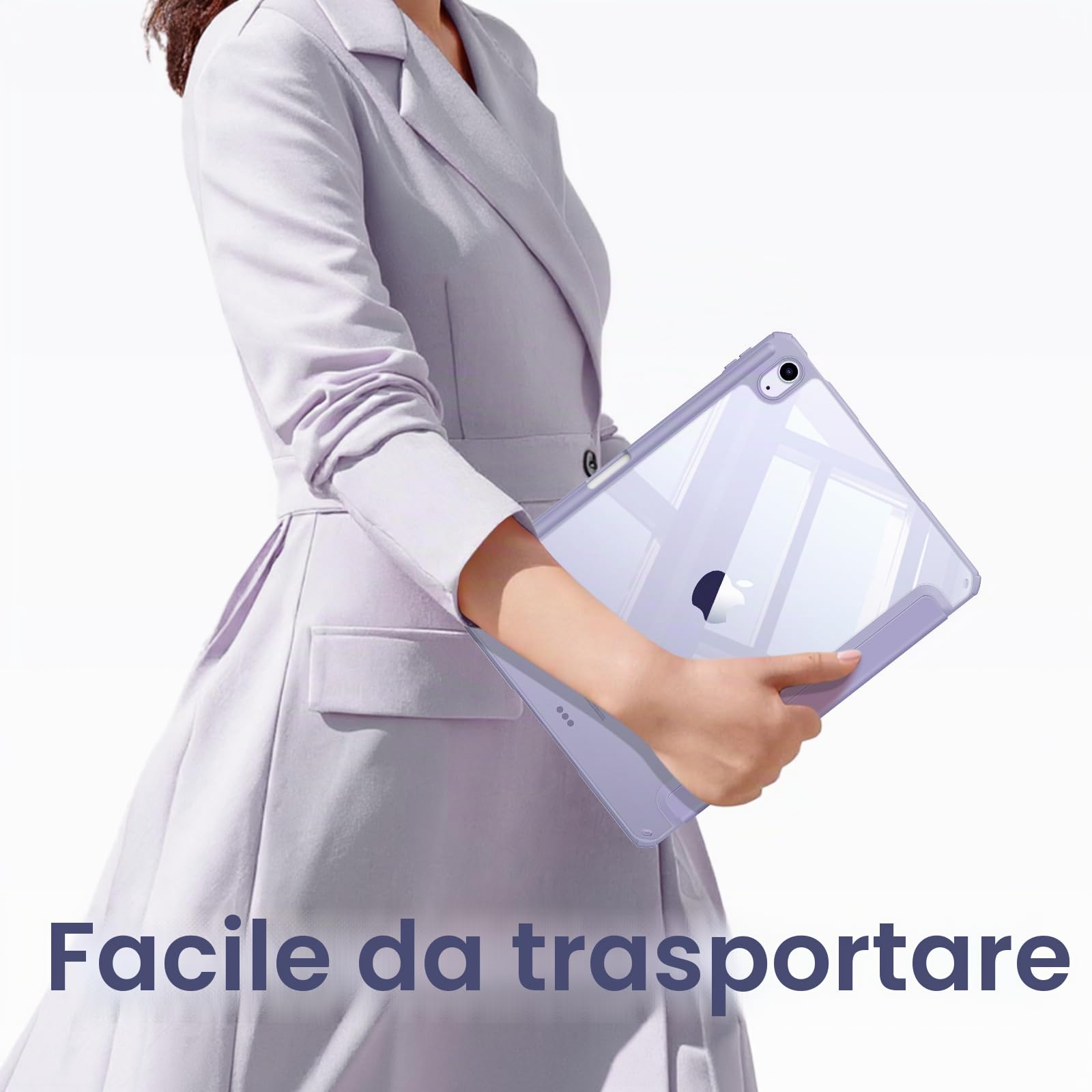 FINTIE Cover per iPad Air 11 Pollici M4/M3/M2 (2026/2025/2024), iPad Air 5a/4a Gen 10,9" (2022/2020) con Portapenne - Custodia Posteriore Trasparente con Bordo in TPU, Lilla Viola