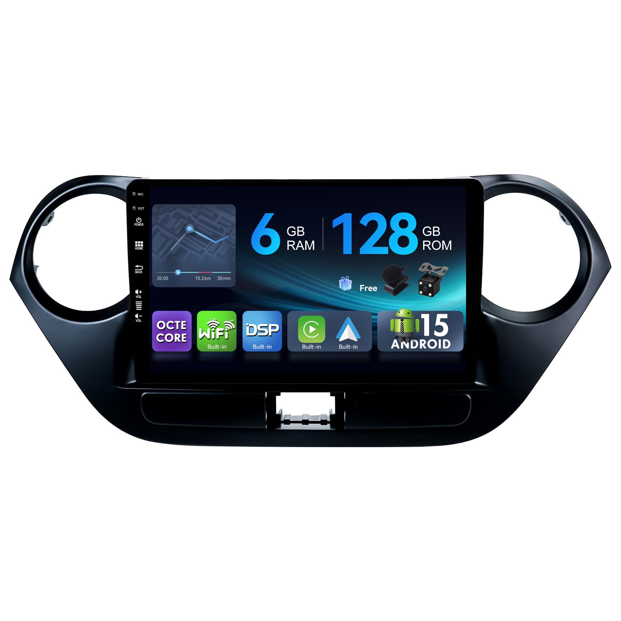 [6G+128G,Octa-Core] - MSD Autoradio für Hyundai Grand I10 (2013-2018) | Android 15 GPS Navi Radio | CarPlay Android Auto Lenkradsteuerung Dual-Band WiFi DSP DAB | Rückfahrkamera MIC | 2 Din 9 Zoll