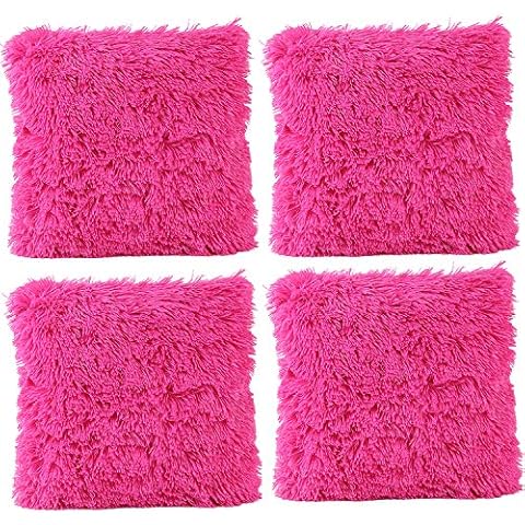JOTOM Deluxe Throw Pillow Cover Case Decorative Soft Plush Cushion Cover Sofa Car Bedroom Home Decor Couch,17 x 17 Inches,Set of 4 (Plush|Hot Pink) Cover