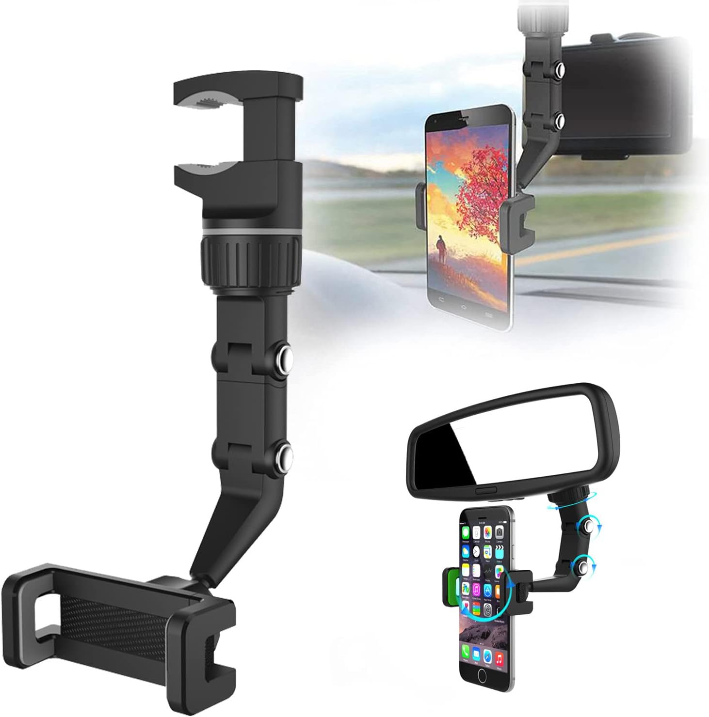 New 360° Rearview Mirror Phone Holder, Multifunctional Car Phone Mount GPS Holder, Universal Rotating Car Phone Holder Cell Phone Automobile Cradles (Gray) : Cell Phones & Accessories