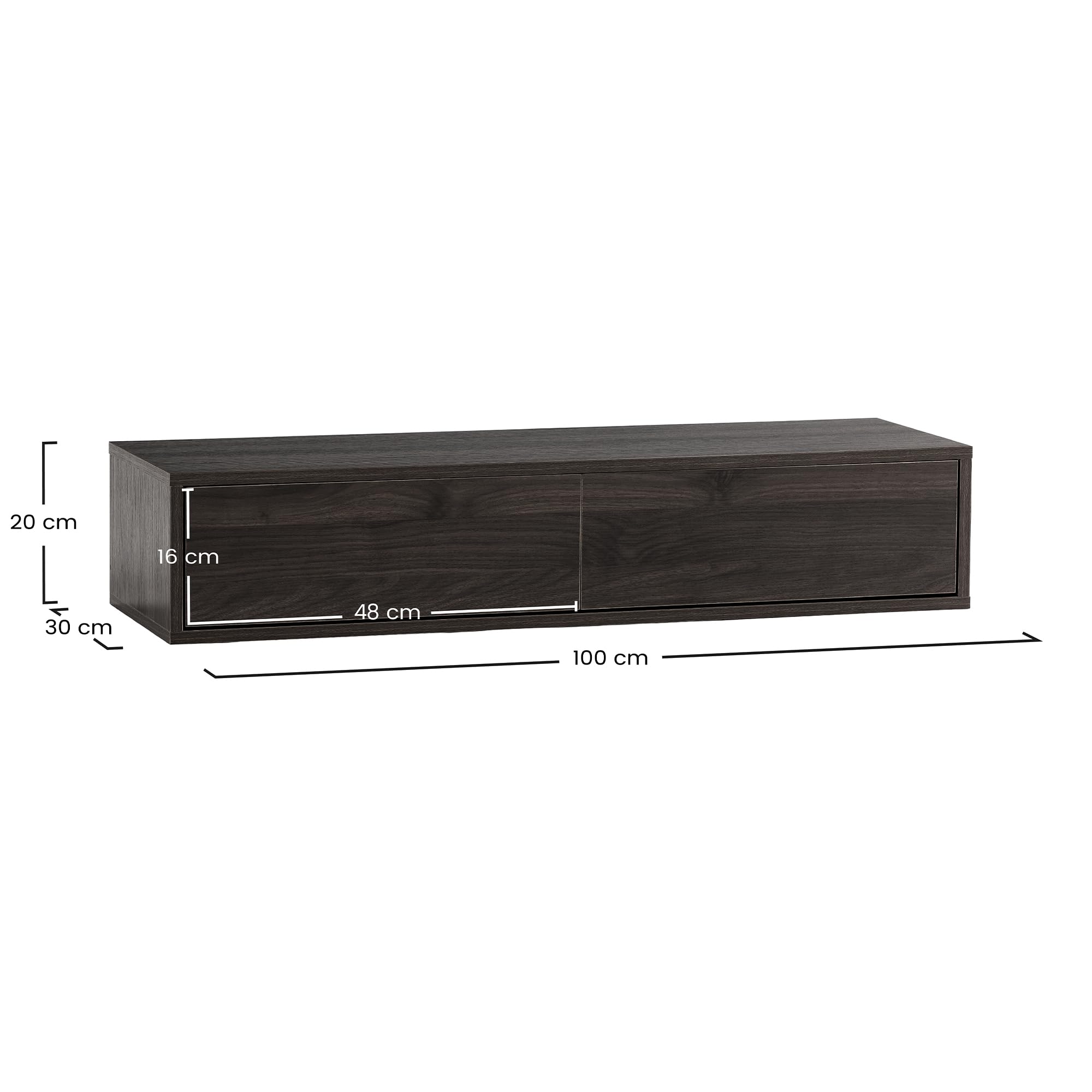 HOMN LIVING Console Suspendue pour entrée Auri 2 tiroirs Couleur Noyer, 100 cm (Largeur) 30 cm (Profondeur) 20 cm (Hauteur)