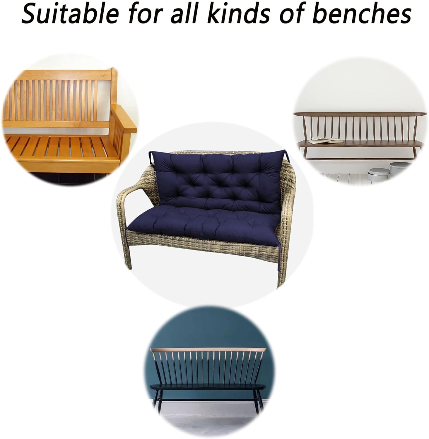 Sangles de banc d'extérieur avec dossier – Sangles de rechange douces pour balancelle de jardin 2/3 places incluses – 150 x 100 x 8 cm – Bleu marine