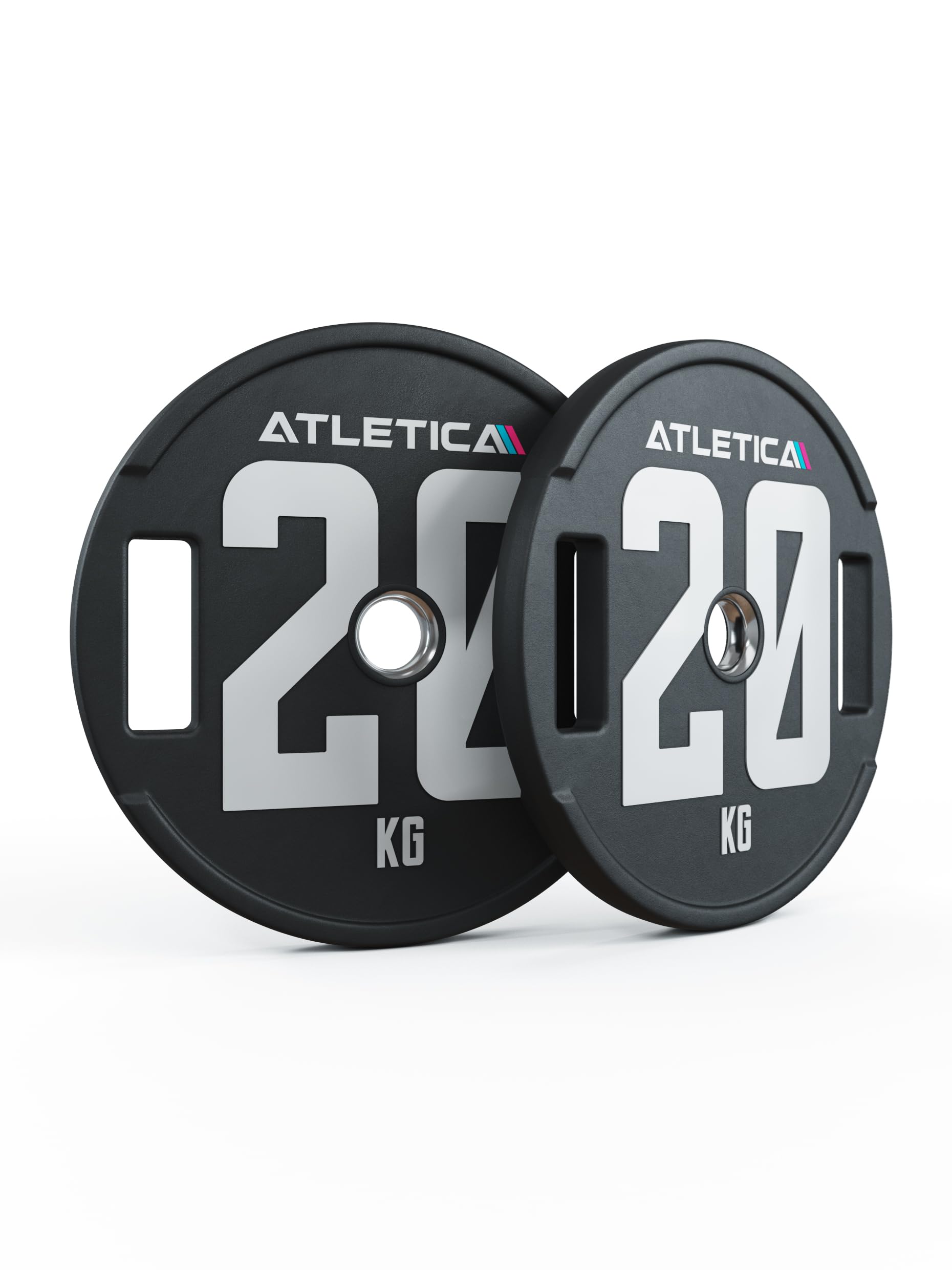 ATLETICA 2H Gripper Plates Pro | Par de discos de pesas de 50 mm | Revestimiento de CPU amortiguador de alta calidad | Núcleo de acero mecanizado CNC | Tolerancia de peso < 1% | Anillo de acero