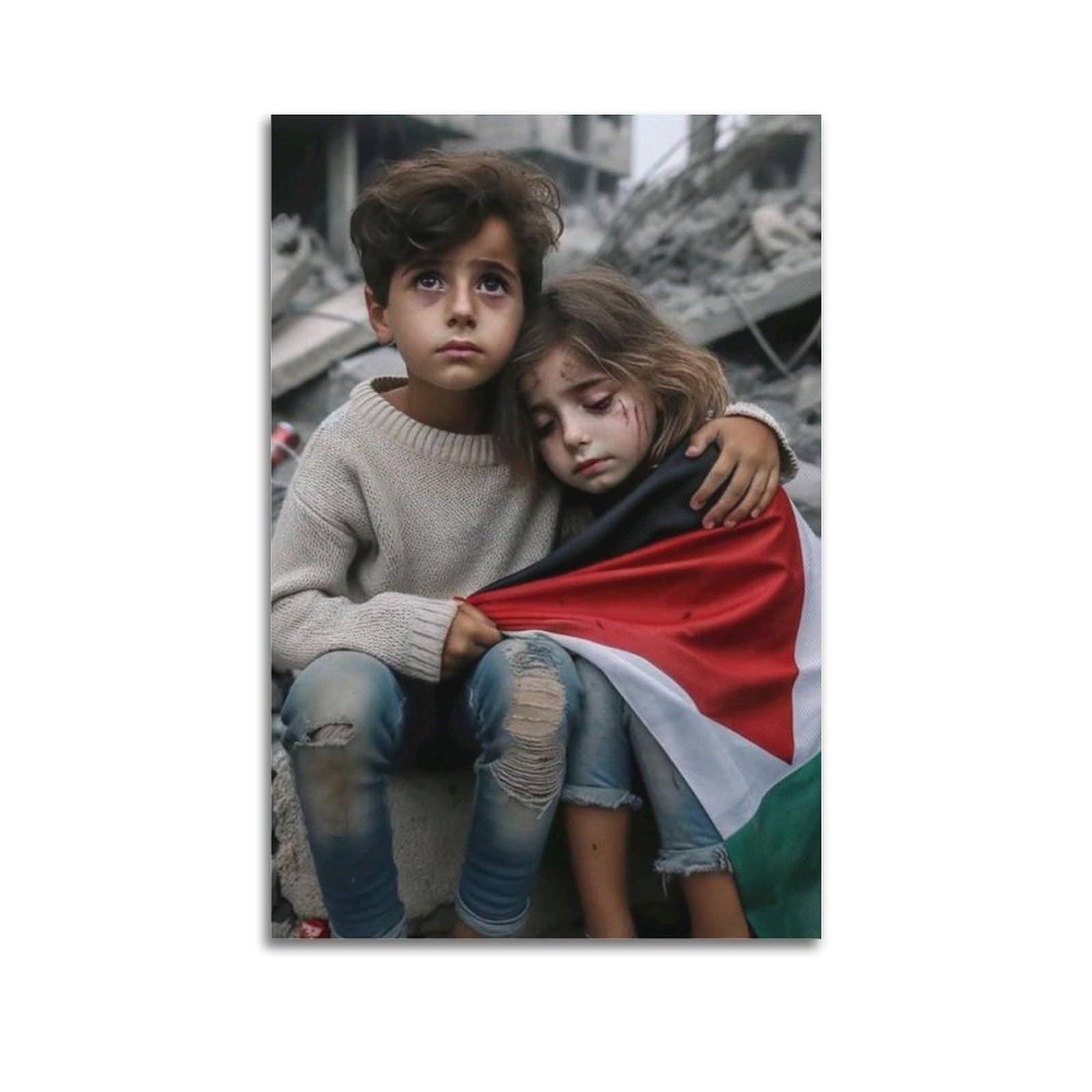XKUGA World Peace Anti War Poster Palestine Gaza Child Refugees Modern Decorative Canvas Prints - Ideal Wall Art for Family, Man Cave, Game Room, Boys & Girls Bedroom 24x36inch(60x90cm)