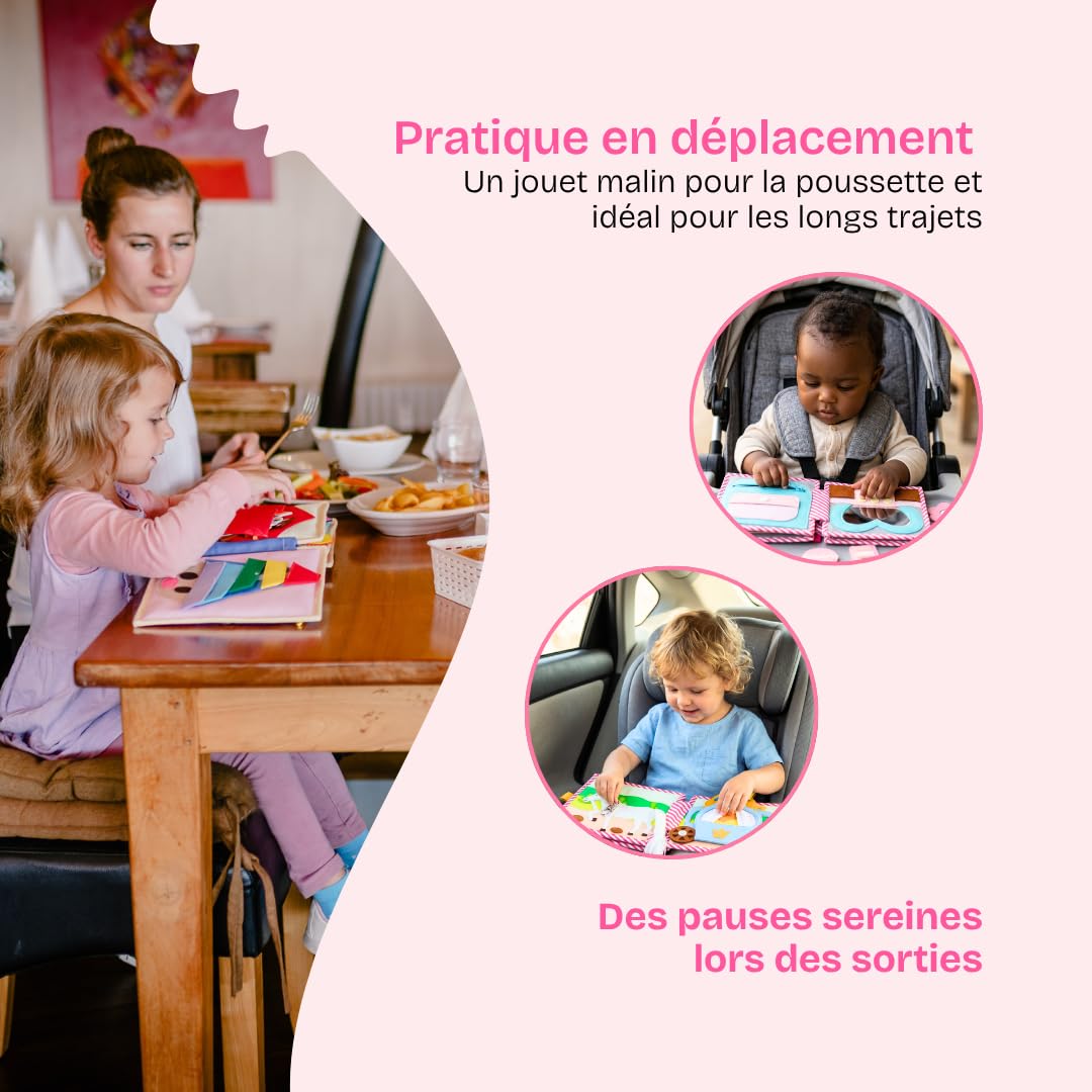 Jolly Designs Mini Quiet Book Petite Princesse - Jouet Montessori à partir de 36 mois - Livre sensoriel en tissu pour enfants - Fait main avec 6 pages d'activités - Jouet éducatif et jouet de voyage
