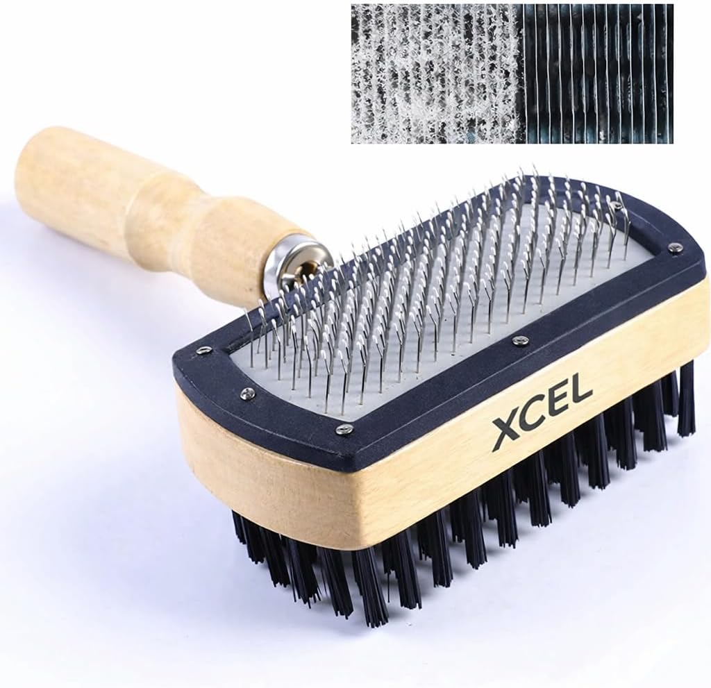 HVAC Coil Cleaning Brush & Fin Comb Tool, Dual-Sided Evaporator and Condenser Coil Cleaner for AC Units, Mini Split, Window AC and Outdoor Condenser, Stainless Steel Pins with Soft Bristles