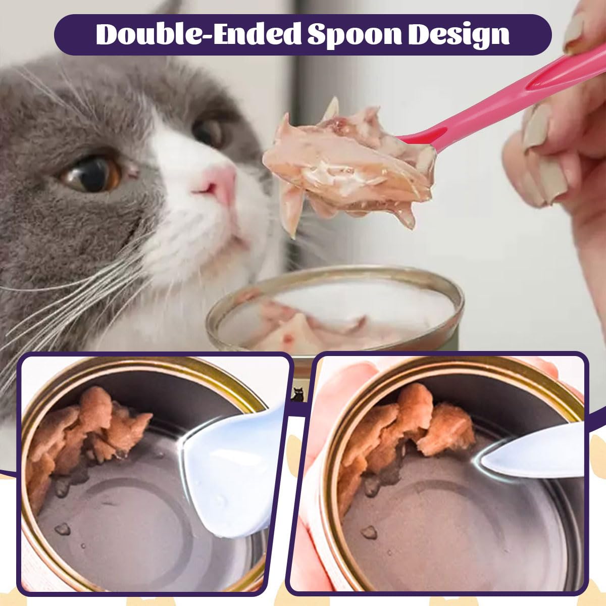 Lot De 6 Couvercles De Boîte De Nourriture pour Chat avec 6 Cuillères en Silicone 70g 85 G 200 G 400 G Couvercles pour Boîtes De Conserve, Couvercles pour Boîtes Alimentaires