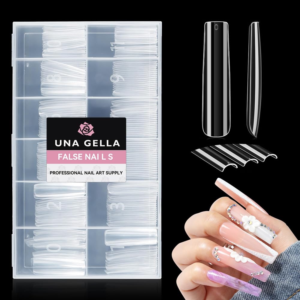 UNA GELLA Nail Tips Square Gel Nails Tips 216 PCS No C Curve Nail Tips XXL Extra Long Nail Tips Full Cover Square Straight Tips No C Curved Fake Nails Tapered Square Nails For Acrylic Nails