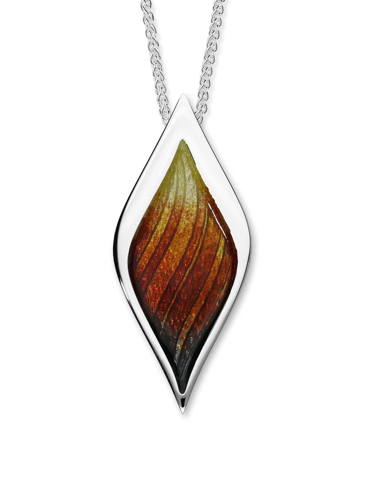 ORTAK 925 Sterling Silver Handmade Pendant Necklace | Hot Glass Hand Enamel In Ember Colourways | Firefly Wing Design | Fine Jewellery | Made In Scotland