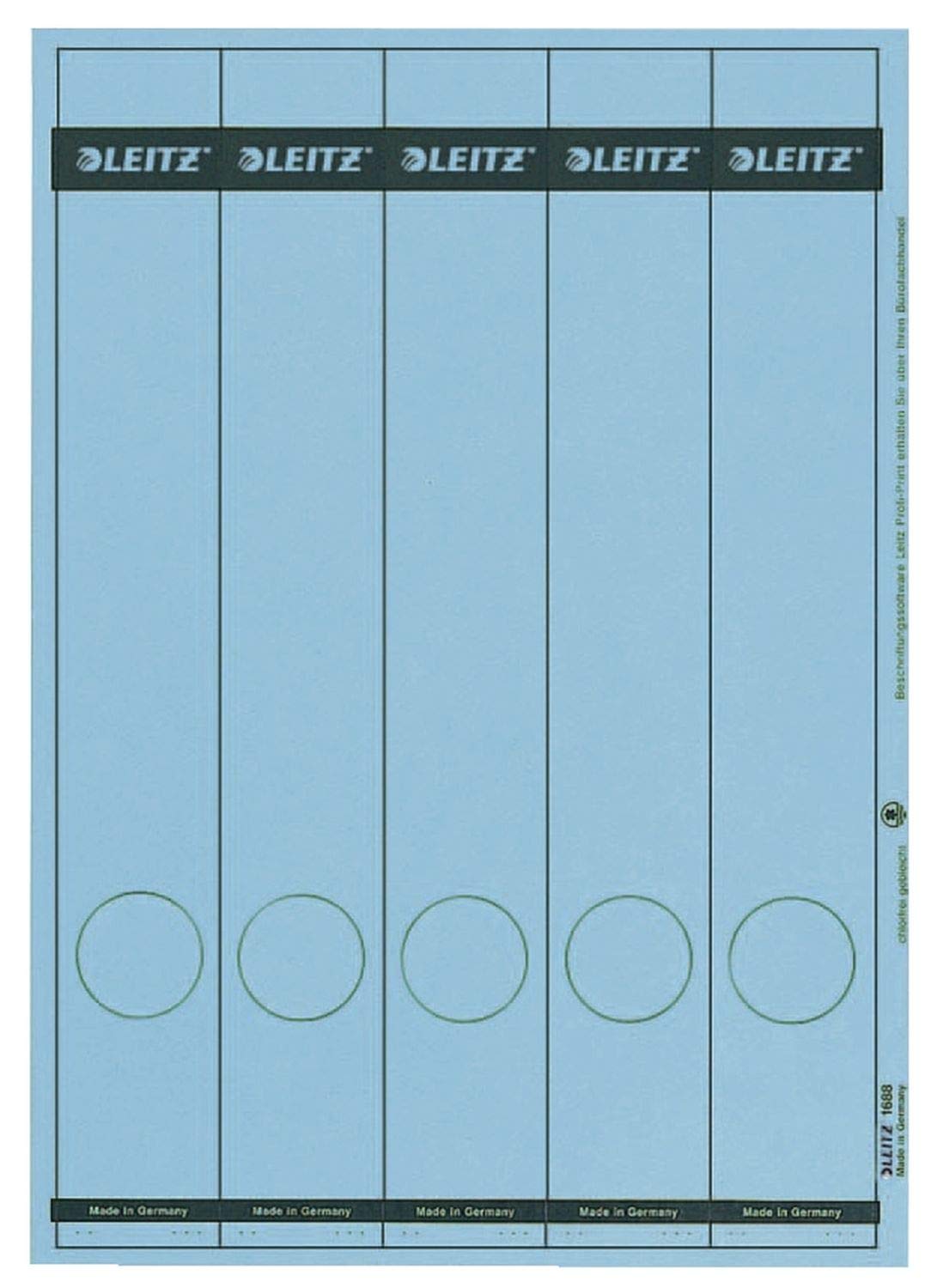 LEITZ® Rückenschild, auf A4-Bogen, selbstklebend, Papier, schmal/lang, 39 x 285 mm, blau (125 Stück), Sie erhalten 1 Packung á 125 Stück