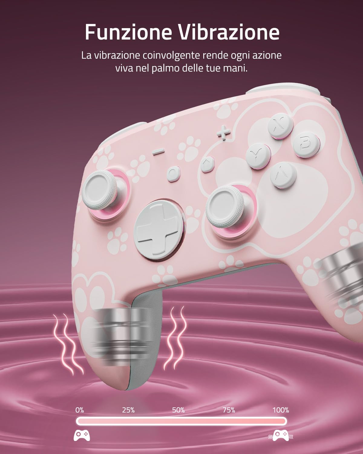 [Motivo luminoso] Controller Switch Pro Wireless Compatibile con Switch/OLED/Lite, Firefly Controller Bluetooth con 7 Colori LED/Paddle/Turbo - Gatto Zampa Rosa