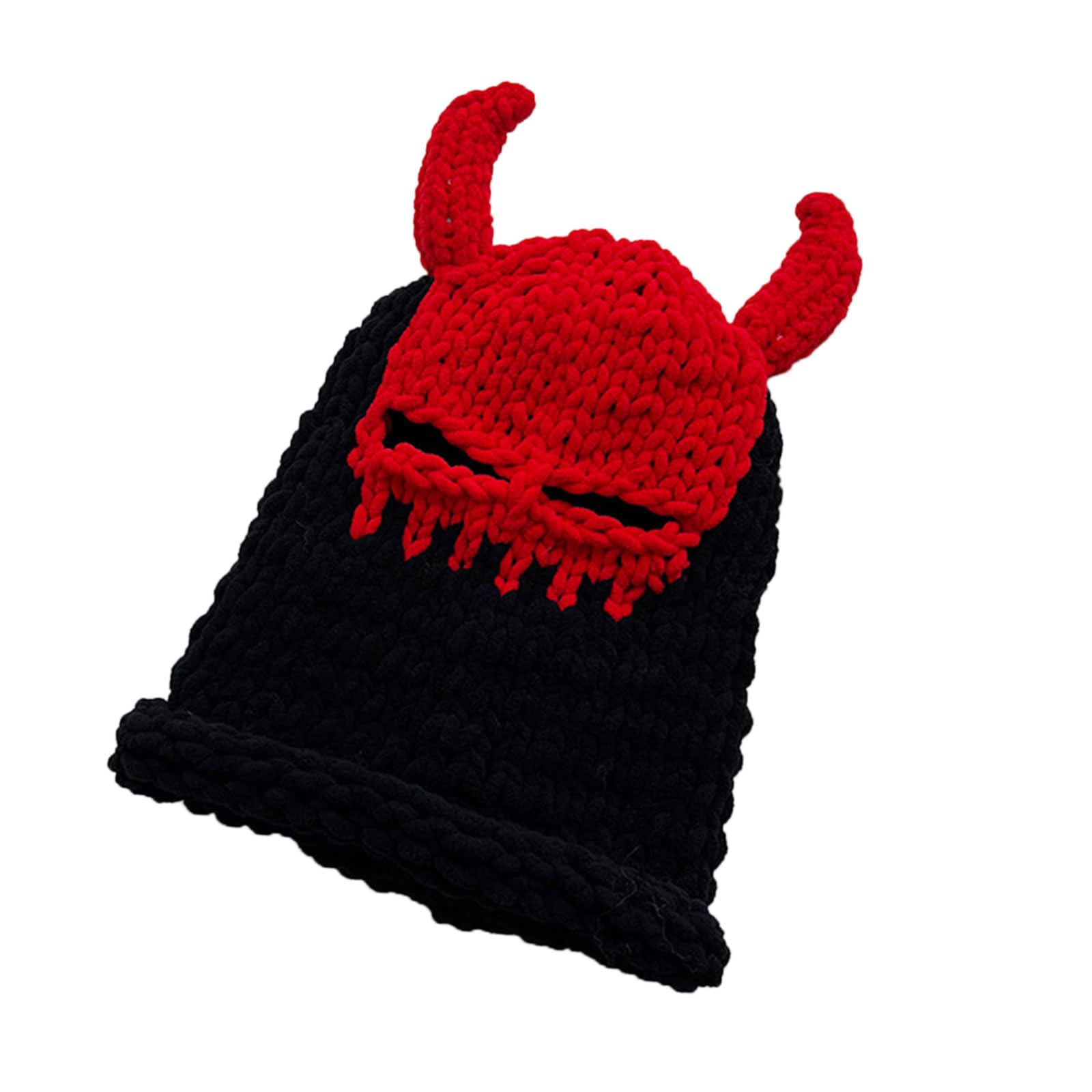 Half Facecover Hat for Teens Adult Fashion Crochet Horned Hat Winter Warm Windproof Hat Masquerades Party Headwear, E, M