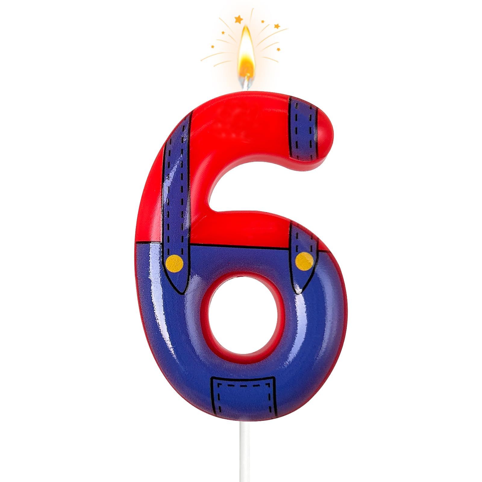Laackys Digital Birthday Candles, Boys and Girls Red and Blue Number Cake Toppers, Cartoon Game Theme Party Decorations, Children's Party Supplies (6