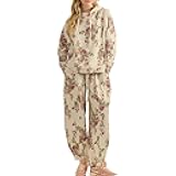 Mandonce Sweat Set for Women Long Sleeve Hooded Oversized Sweatshirt Drawstring Wide Leg Sweatpants Streetwear Athletic Sets