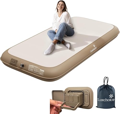 Colchón de aire de campamento para dormir, nube, tamaño individual con bomba incorporada, colchón inflable mejorado de 2 minutos, firmeza ajustable,