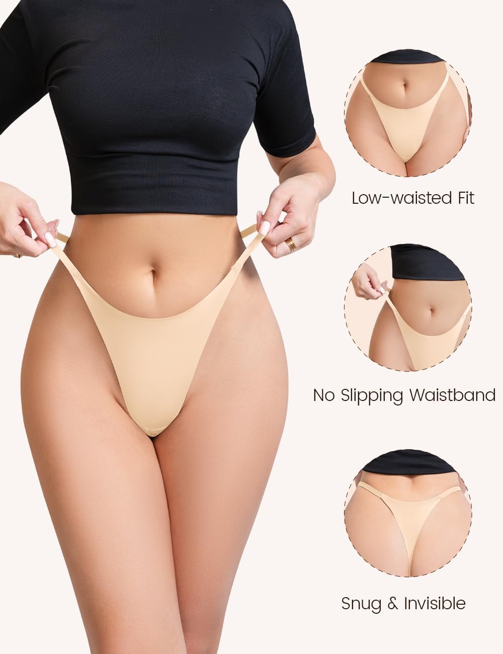 Women's Seamless Thong Invisibles Panties Reinforced Crotch Low Rise No Show Underwear Stretchy G-string Everyday - Image 3