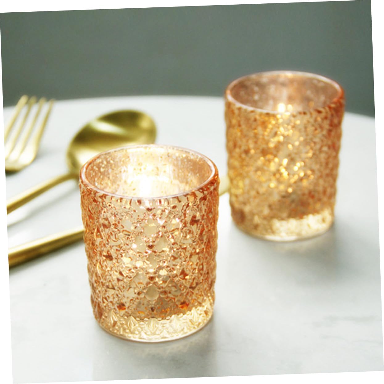 Set 12 Pezzi Porta Candele in Vetro Oro Design Europeo Elegante e Portatile per Decorazioni Romantiche in Occasioni Speciali e Vita Quotidiana
