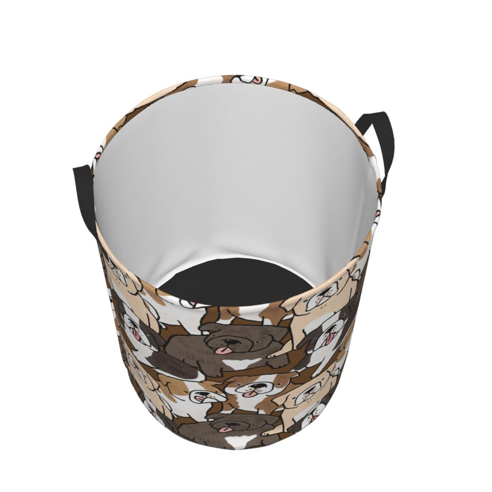 Jbofyee Cute Dogs Laundry Hamper Bag With Waterproof Liner - Cartoon Bulldog Puppy Round Laundry Basket Foldable Clothes Storage Organizer For Bathroom Bedroom Nursery Dorm, S-16.5