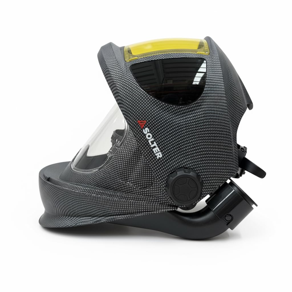 Solter HELLMET R-35 FLOW FLIP-UP – Careta de soldadura automática profesional con ventilación PAPR TH3P, visor abatible Flip-Up y filtro DIN 4-8/9-13 para máxima protección, confort y rendimiento