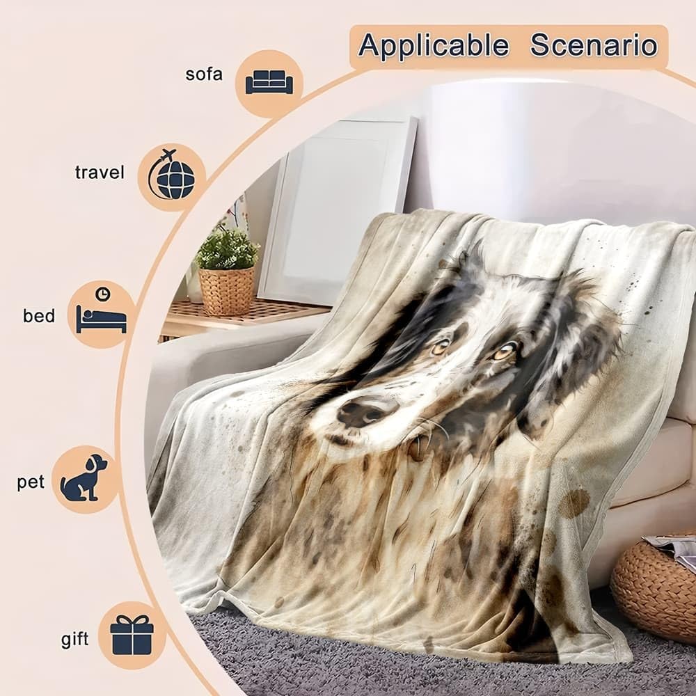 Générique Couverture Cadeau XXL 180x200cm Aquarelle Animal Chien Polaire Couverture Chaude Douce Blanc Plaid pour Lits Canapés Chaises et Divans - pour Toutes Les Saisons