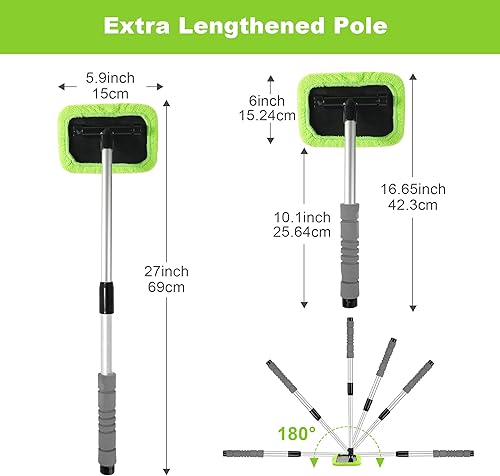 Miniatura 13 de XINDELL - Limpiador de ventanas de automóvil, herramienta de limpieza de vidrio para parabrisas con mango extensible, almohadillas de microfibra