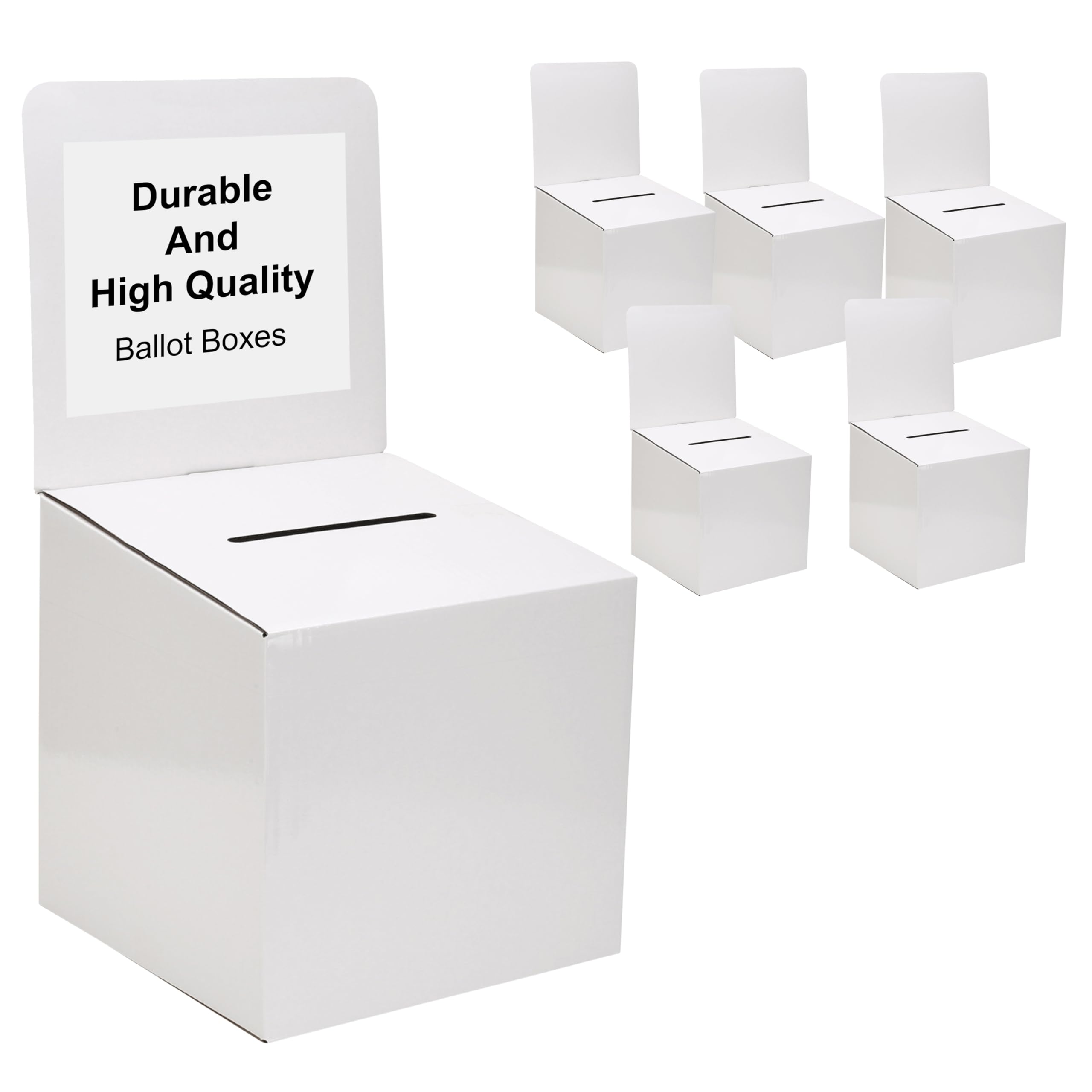 Donation Collection Ballot Box Reusable thick Raffle Ticket Charity Cardboard with wide Slot comment Suggestion Box With Removable Header 10.5H x 10.5W x 10D, Display area 11Hx 10.5W White(5 Pack)