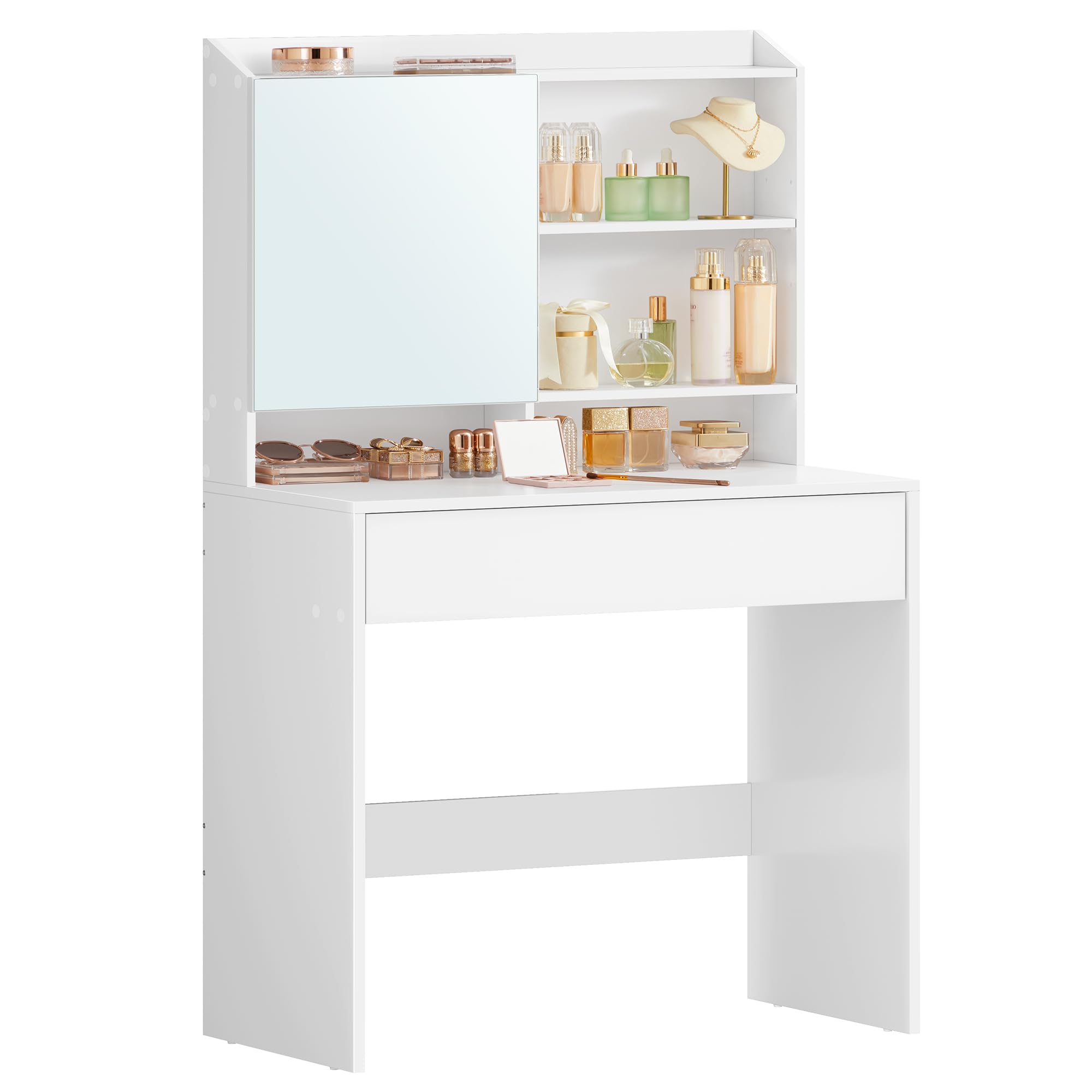 VASAGLE KAILYN Collection - Dressing Table, Vanity Desk with Mirror and Drawer, Makeup Table, Adjustable Shelves, Modern Design, 40 x 70 x 135 cm, Cloud White RDT118W01