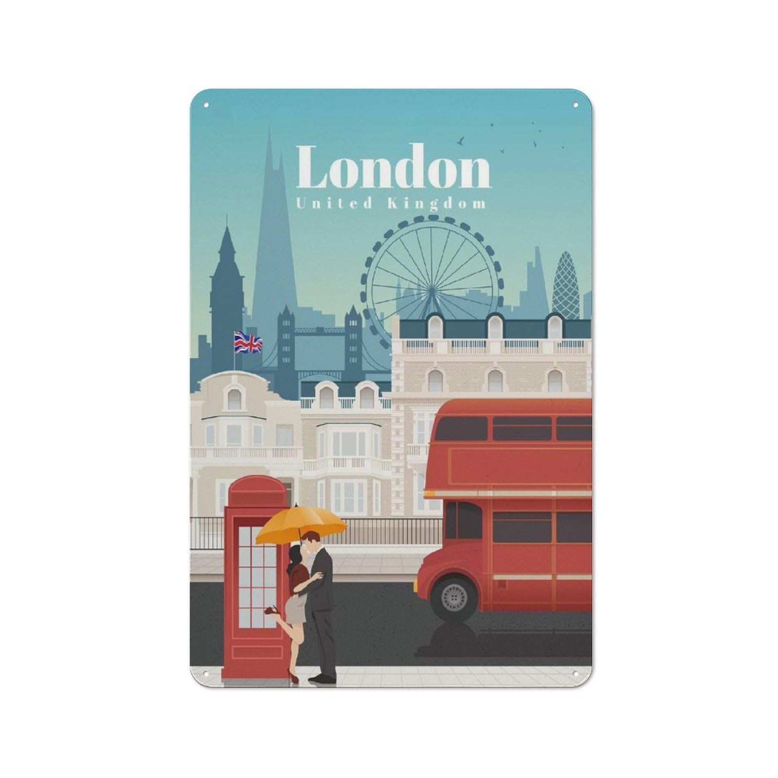 Junmoney Travel To London Tin Wall Plaque 30X20cm With For Home Bar Wall, For Hosts Who Enjoy Retro Interiors