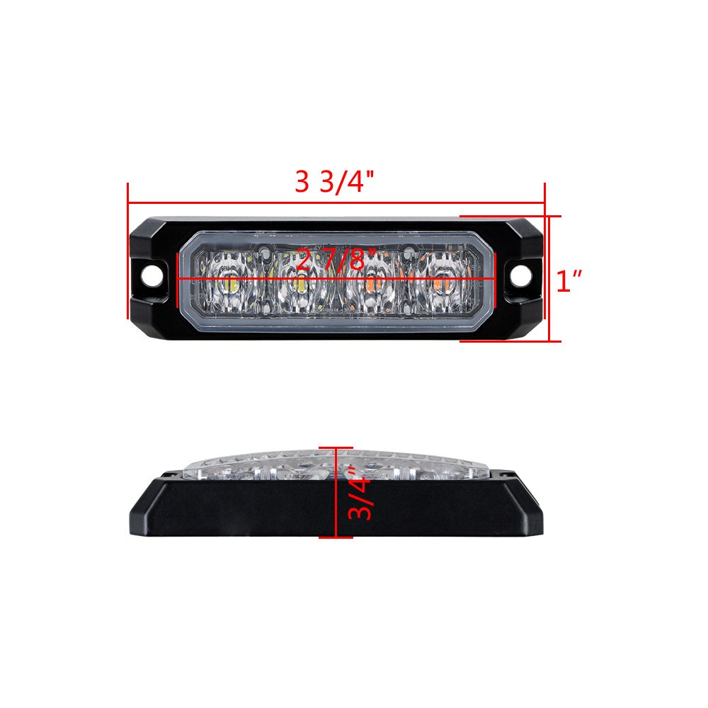 White Amber Warning Lights Waterproof Emergency 4 LED Beacon Hazard Strobe Lamps 11 Modes Ultra Slim Bar Safety Flashers (2X)