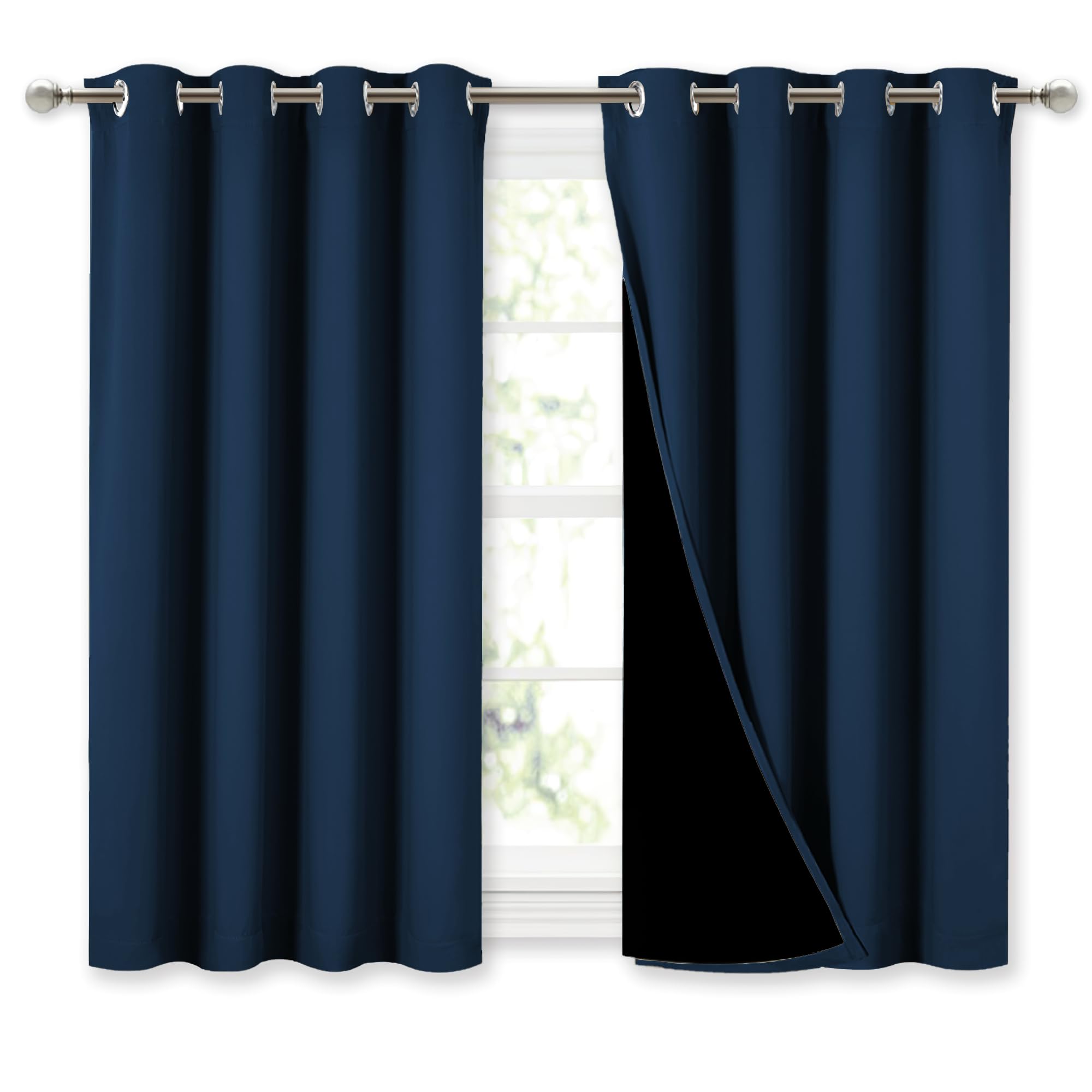 NICETOWN 100% Blackout Curtains with Black Liners, Thermal Insulated Full Blackout 2-Layer Lined Curtains, Energy Efficiency Window Draperies for Dining Room (Moroccan Blue, 2 Panels, 52" W by 45" L)