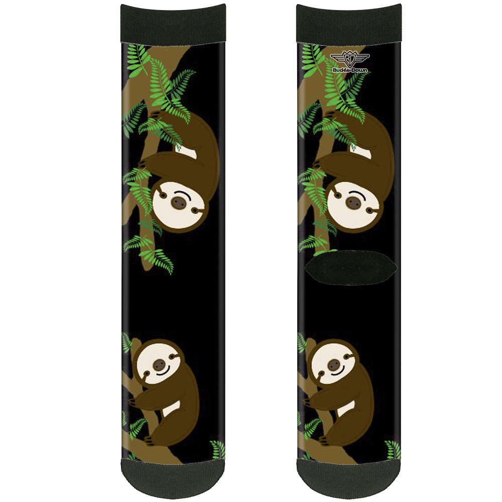 Buckle-DownUnisex-Adults Socks, Sloth Face/Hanging Black, Crew