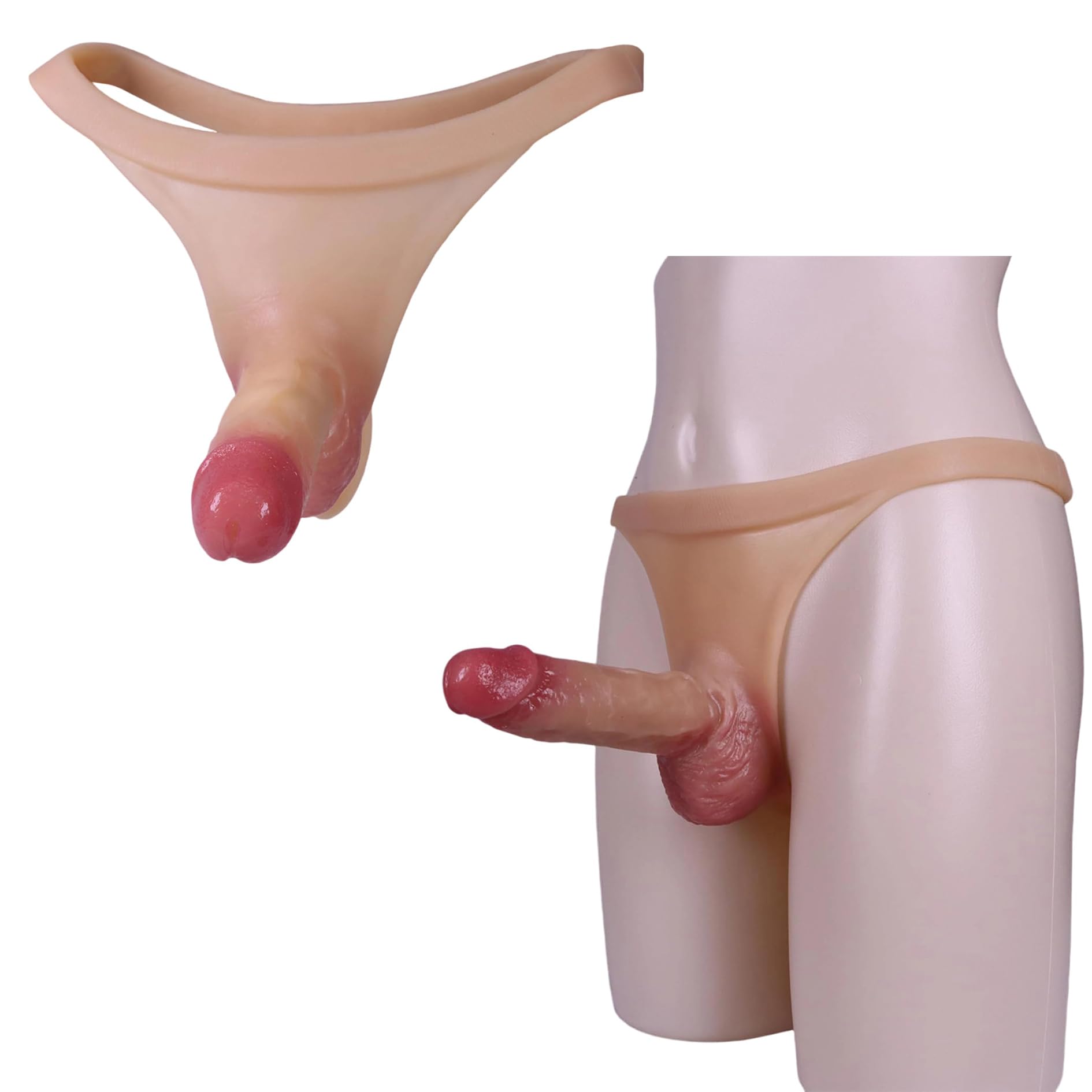 Realistic Silicone Wearable Dildo Panty with Hollow Or Solid Tunnel Tanga GefäLschter Schwanz Lesbischer Umschnalldildo MäNner Tragbare PenishüLle Anal Strap-On Penis(Hollow)