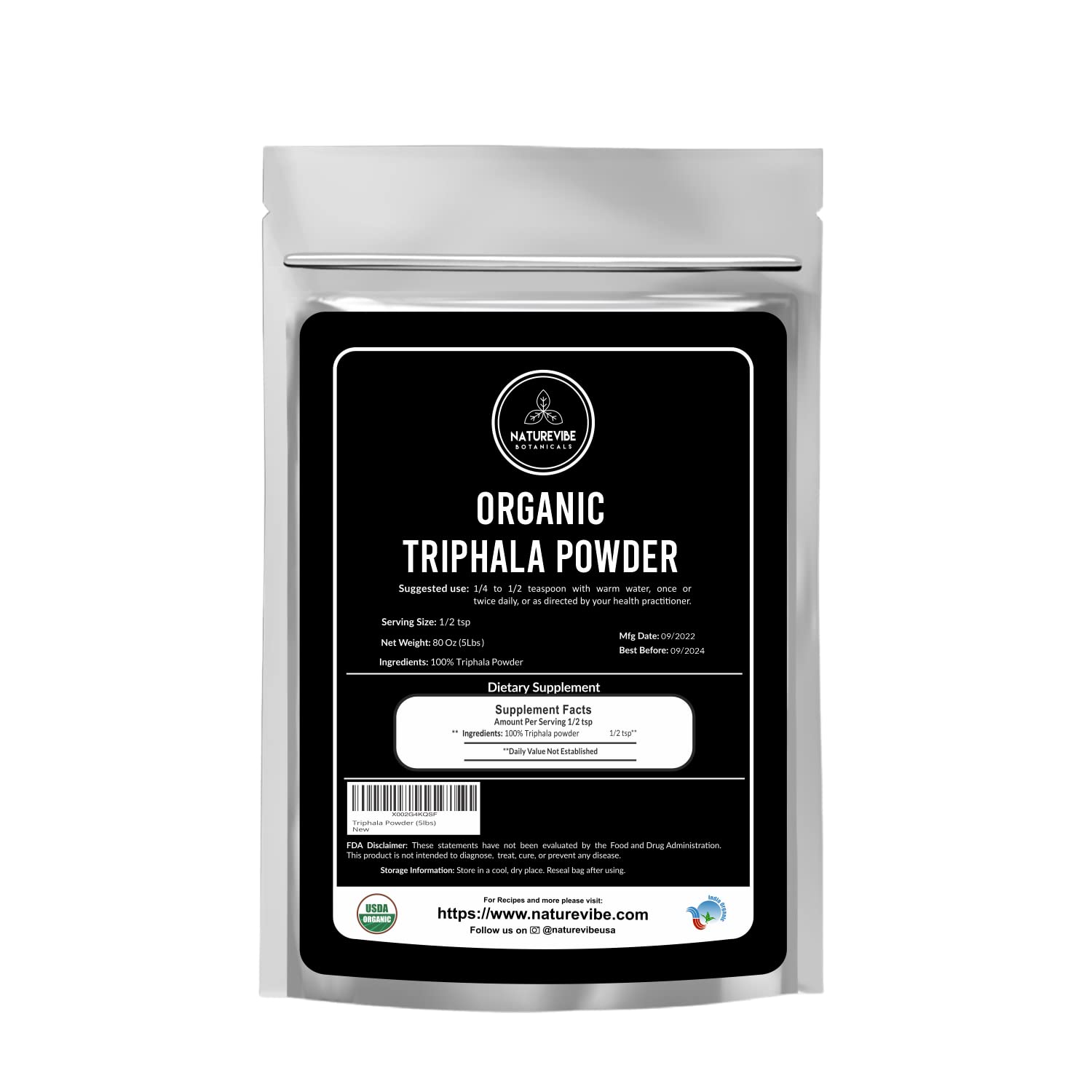 Naturevibe Botanicals Triphala Powder, 5lbs - 100% Pure & Natural (80 Ounces)